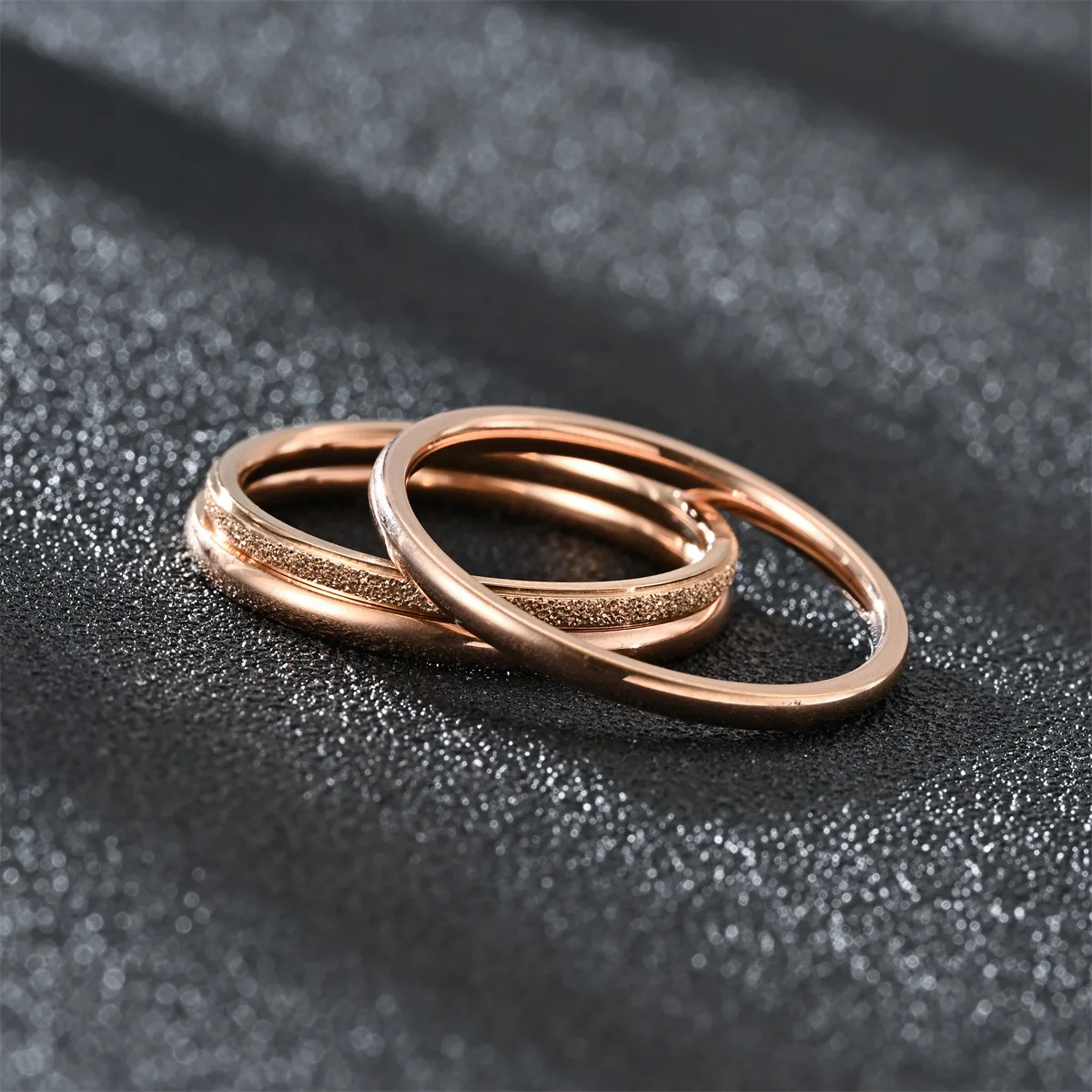 3/Pcs 2mm Thin Stainless Steel Frosted for Women Fashion Simple Gold Color Finger Rings Wedding Gifts Jewelry