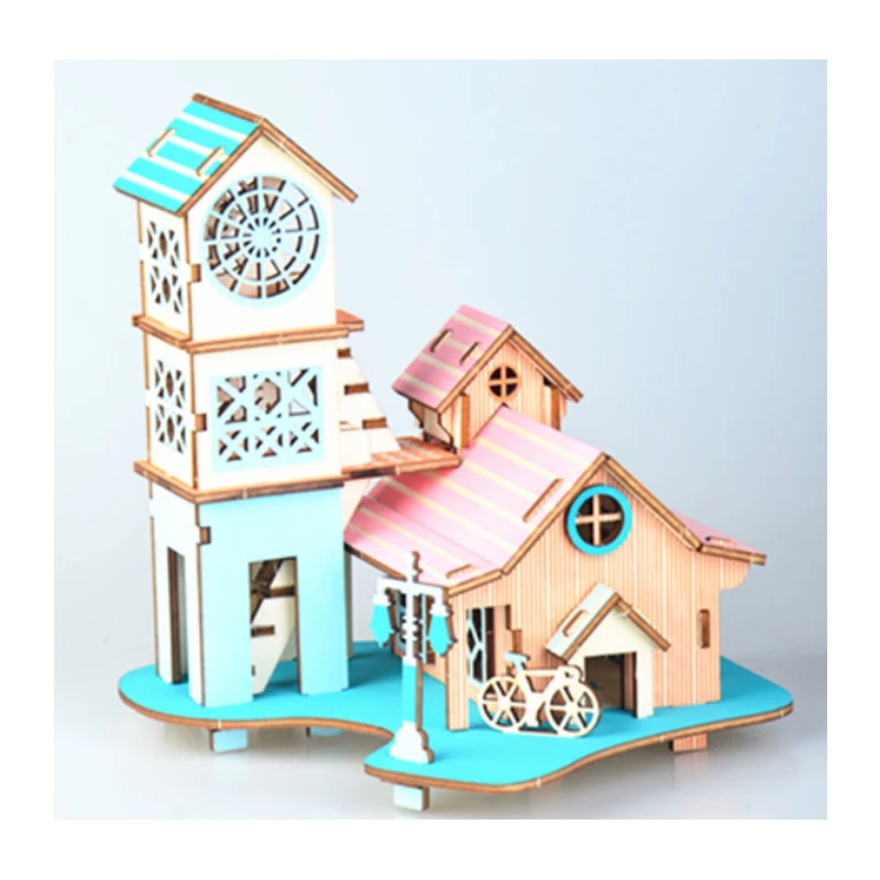 Diy Villa Building ของเล่น 3d ปริศนาไม้ River Bank Embankment House ไม้ชุดปริศนาเกมประกอบของเล่นเด็กของขวัญ p20