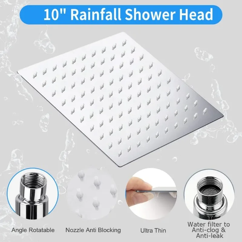 Shower Head, 10'' High Pressure Rainfall Shower Head/Handheld Showerhead Combo with 11” Extension Arm, Anti-leak Shower Head