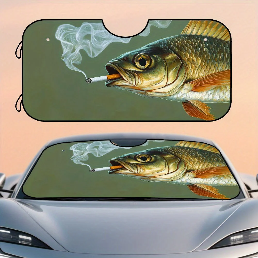 

1 шт. Реалистичный автомобильный солнцезащитный козырек с художественным принтом рыбьих сигар - складной солнцезащитный козырек на лобовое стекло, компактный и удобный для рутинных водителей, Outdo