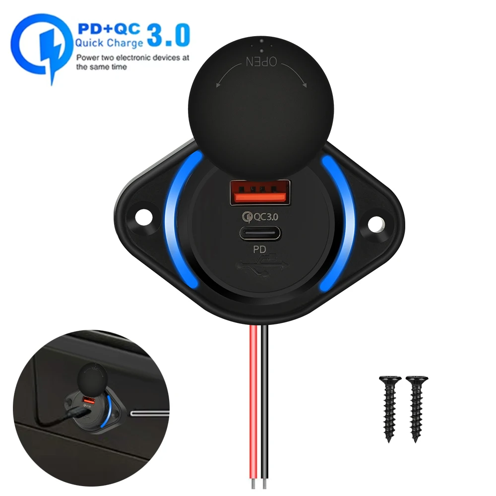 QC 3.0 Dual Ports Autoladegerät-Buchse, Schnellladung mit Schiebekappe, 12 V/24 V, 48 W, Schnellladegerät, Steckdose für Auto, Boot, Bus, Wohnmobil