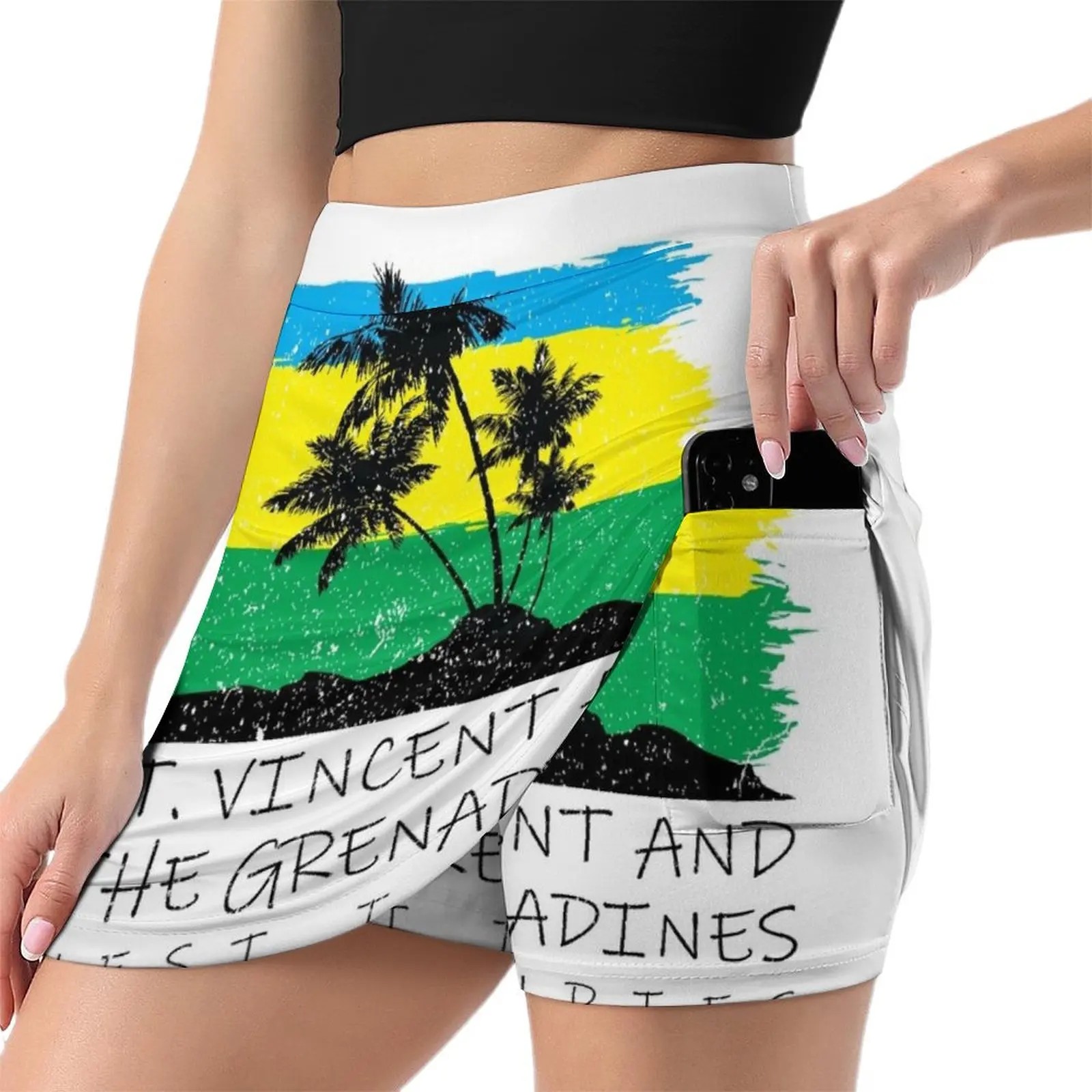 St Vincent and the Grenadines National Colours in Background of Palm silhouette Mini Skirt 90s aesthetic skirt set