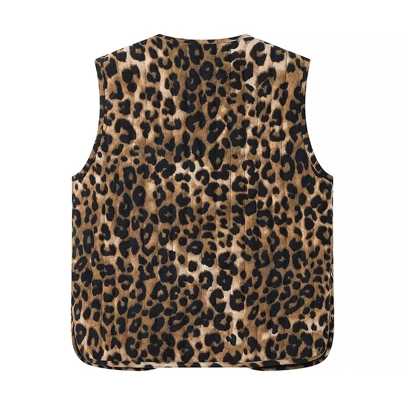 YENKYE Vintage Leopard Print Lacing Up Bow Vest Women V Neck Sleeveless Tank Top Fashion Lady Office High Street  Waistcoat