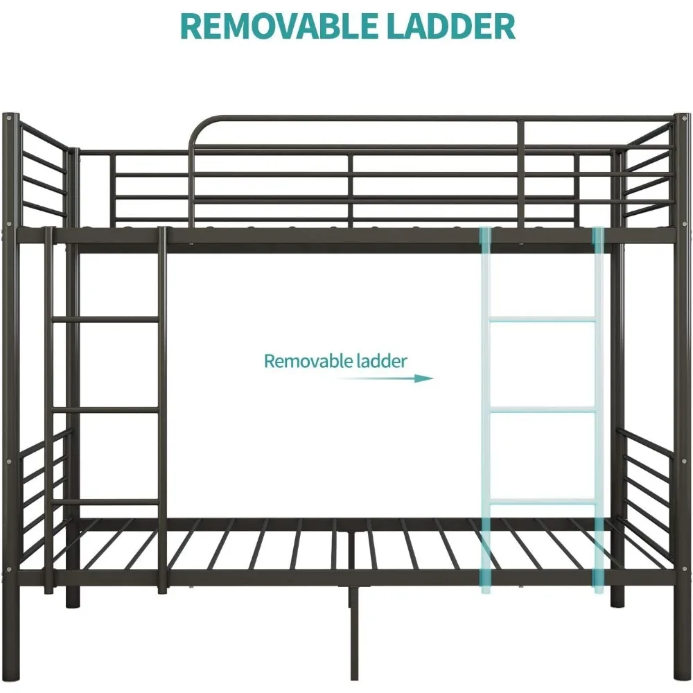 إطار سرير مزدوج فوق توأم، إطار سرير معدني بطابقين شديد التحمل مع حاجز حماية وسلم، موفر للمساحة، خالي من الضوضاء #5