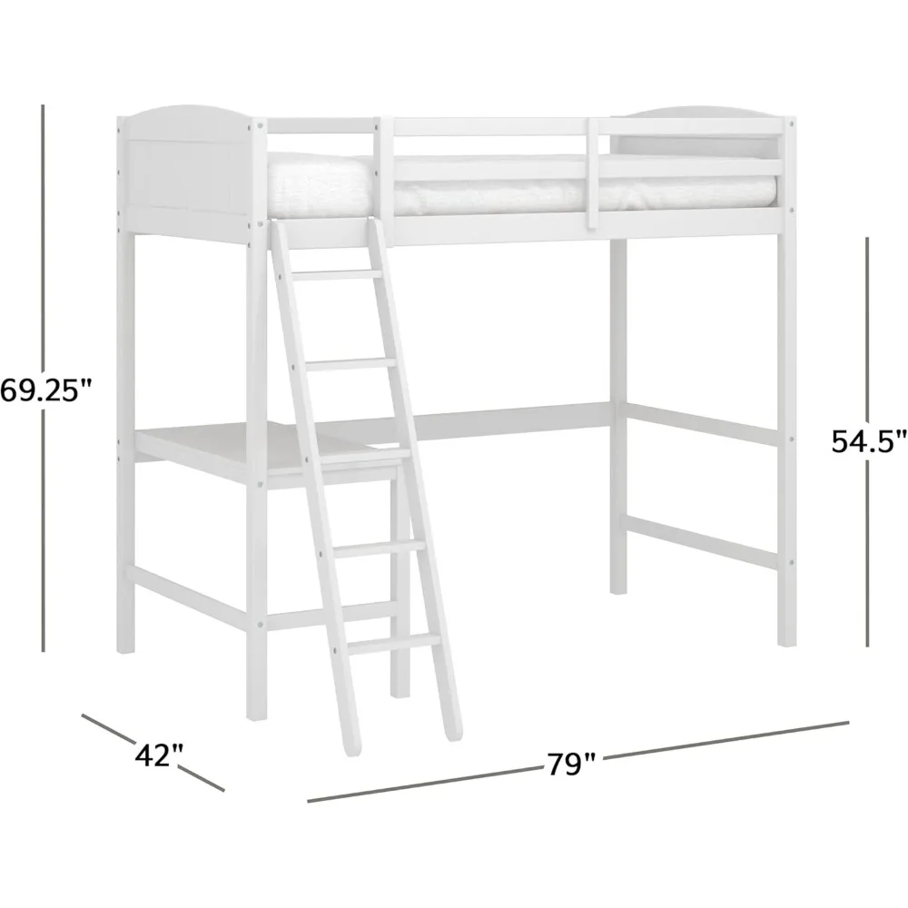 Contemporary Wood Arch Twin Size Loft Bed with Desk, White