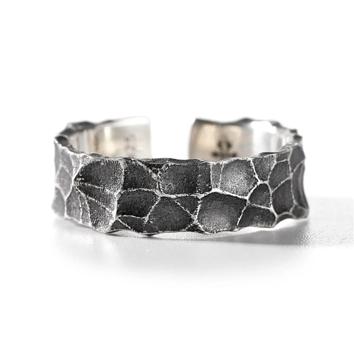 Retro Gothic Schwarz Silber Farbe Unregelmäßige Metall Ring Männer Vintage Y2k Ästhetik Geometrie Offene Ringe Für Frauen Punk Partei Schmuck – Detail 1