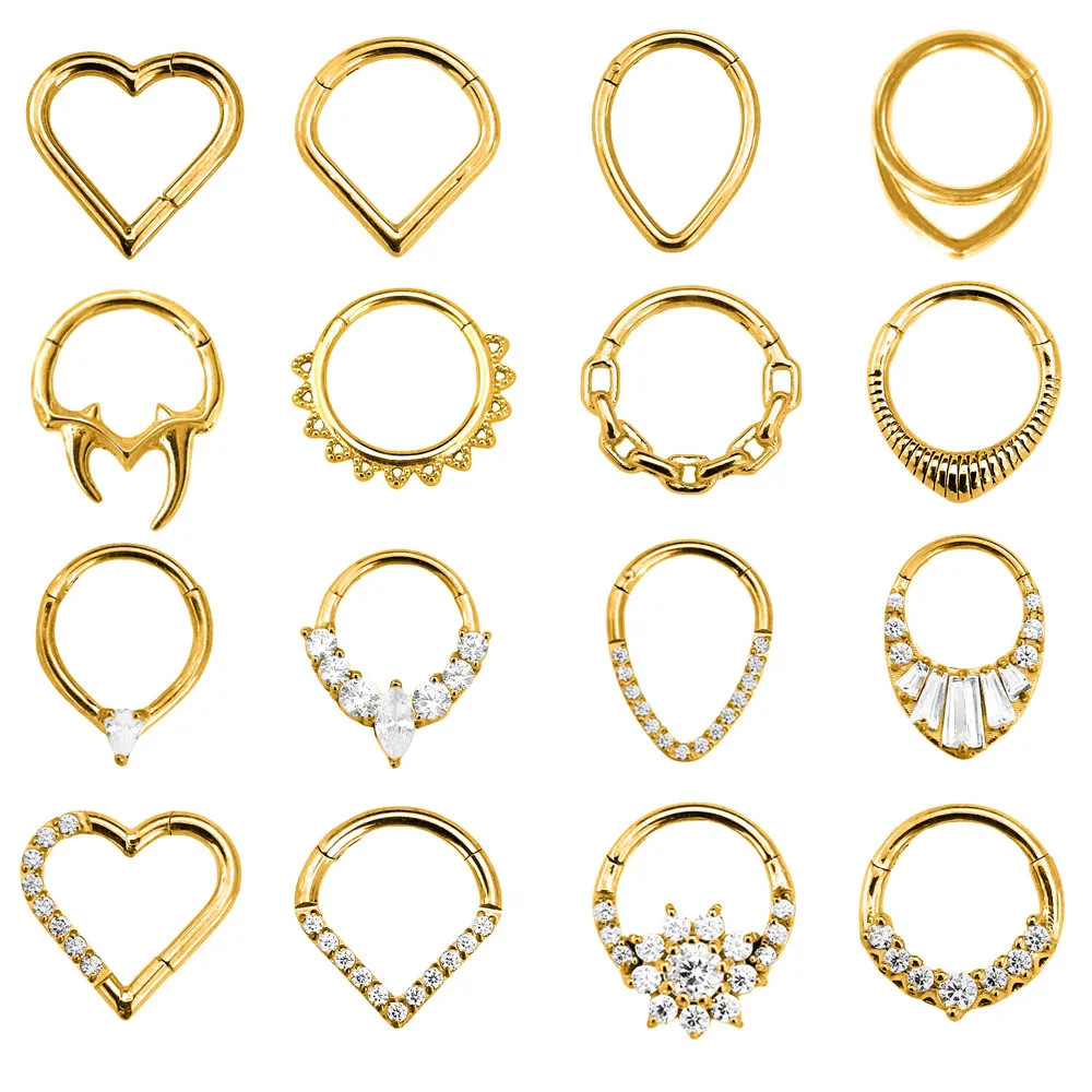 Tribal Fangs Flower Heart Drop Septum Piercing Clicker Segment Nose Rings Daith Conch Hoop Earring 100% 316L Surgical Steel 16G