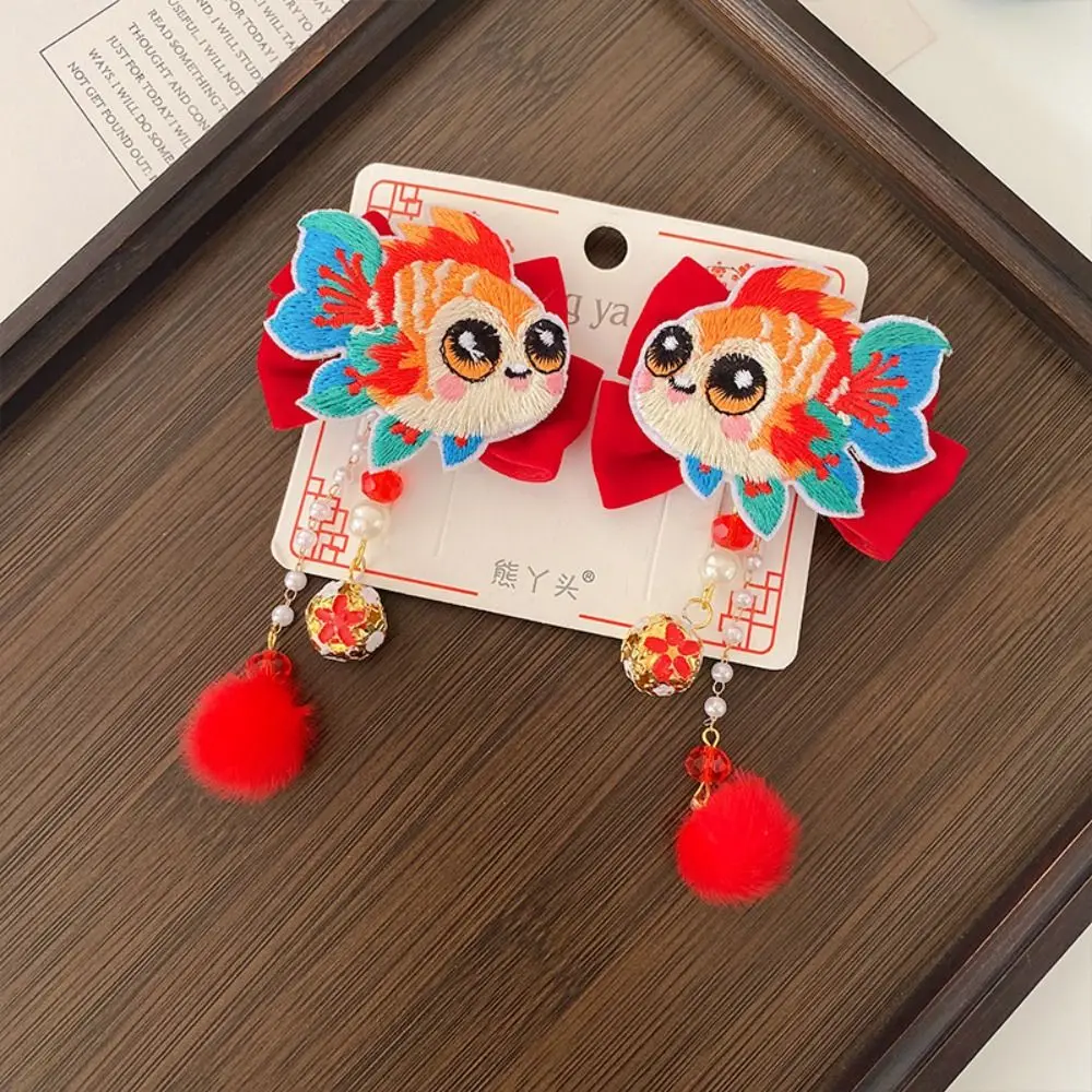 

Головной убор Hanfu, детская новогодняя заколка для волос, костюм Тан, милые красные заколки в китайском стиле с цветком, милая заколка для волос в древнем стиле для девочек