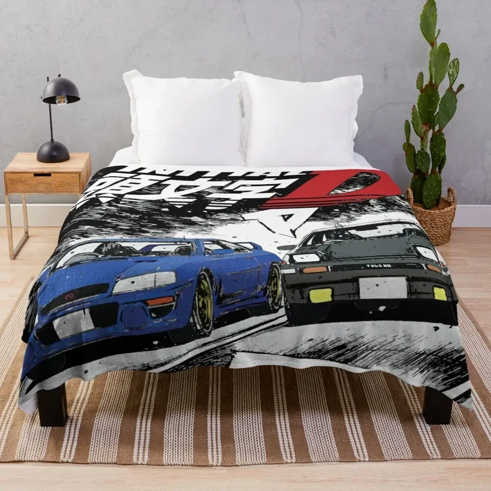 Initial D - Mountain Drift Racing Tandem Takumi Fujiwara AE86 vs Bunta Fujiwara GC8 Chase Throw Blanket wednesday Furry Blankets