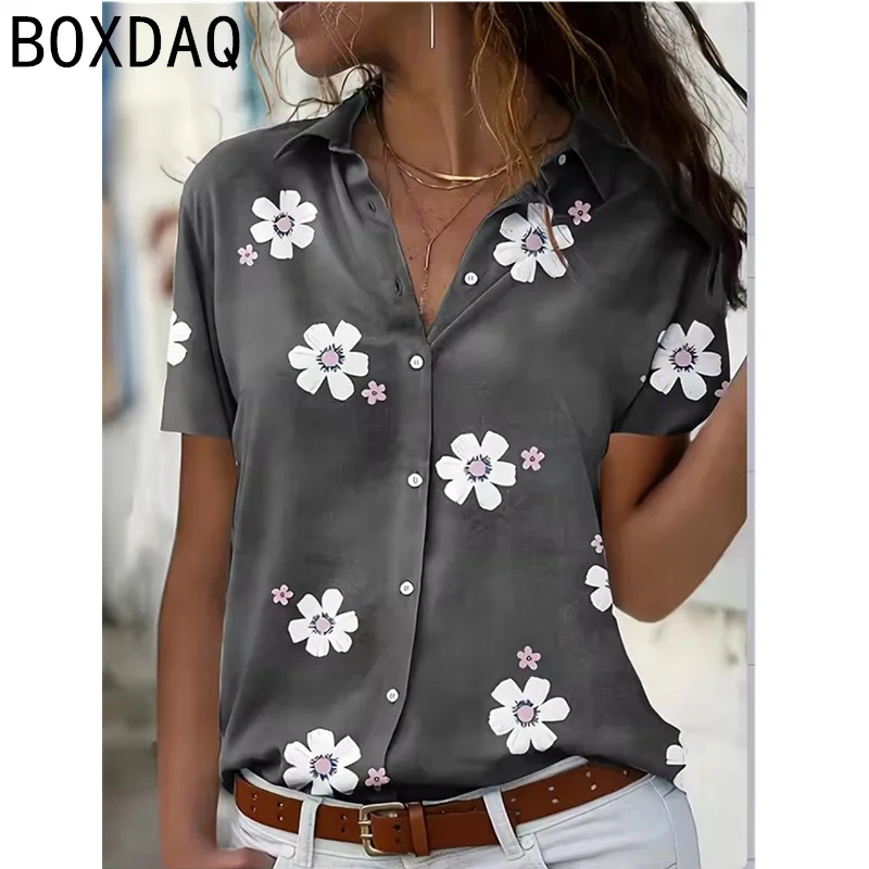 2025 Summer Chic New Women's Short-Sleeved Loose Shirts Big Size Casual Beach Shirt 3D Butterfly Flower Printed Blouses Tops - Image 2