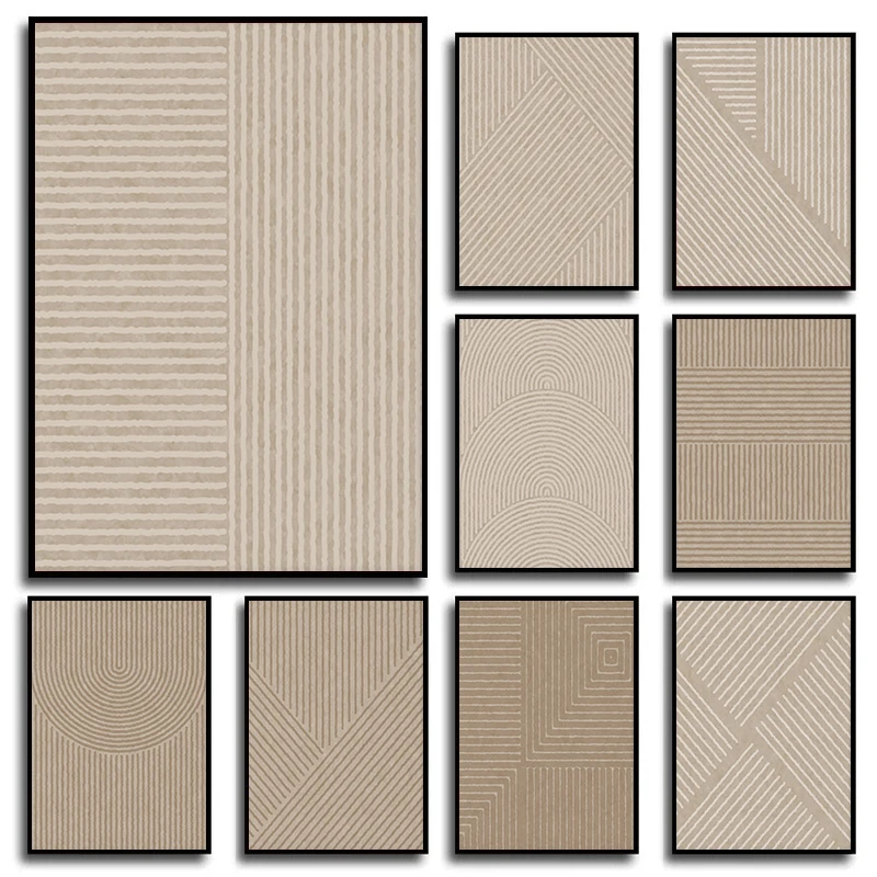 Modern Neutral Abstract Line Poster Wall Art Simple Line Print Posters Beige Minimalist Wall Art Decor for Living Room No Frame