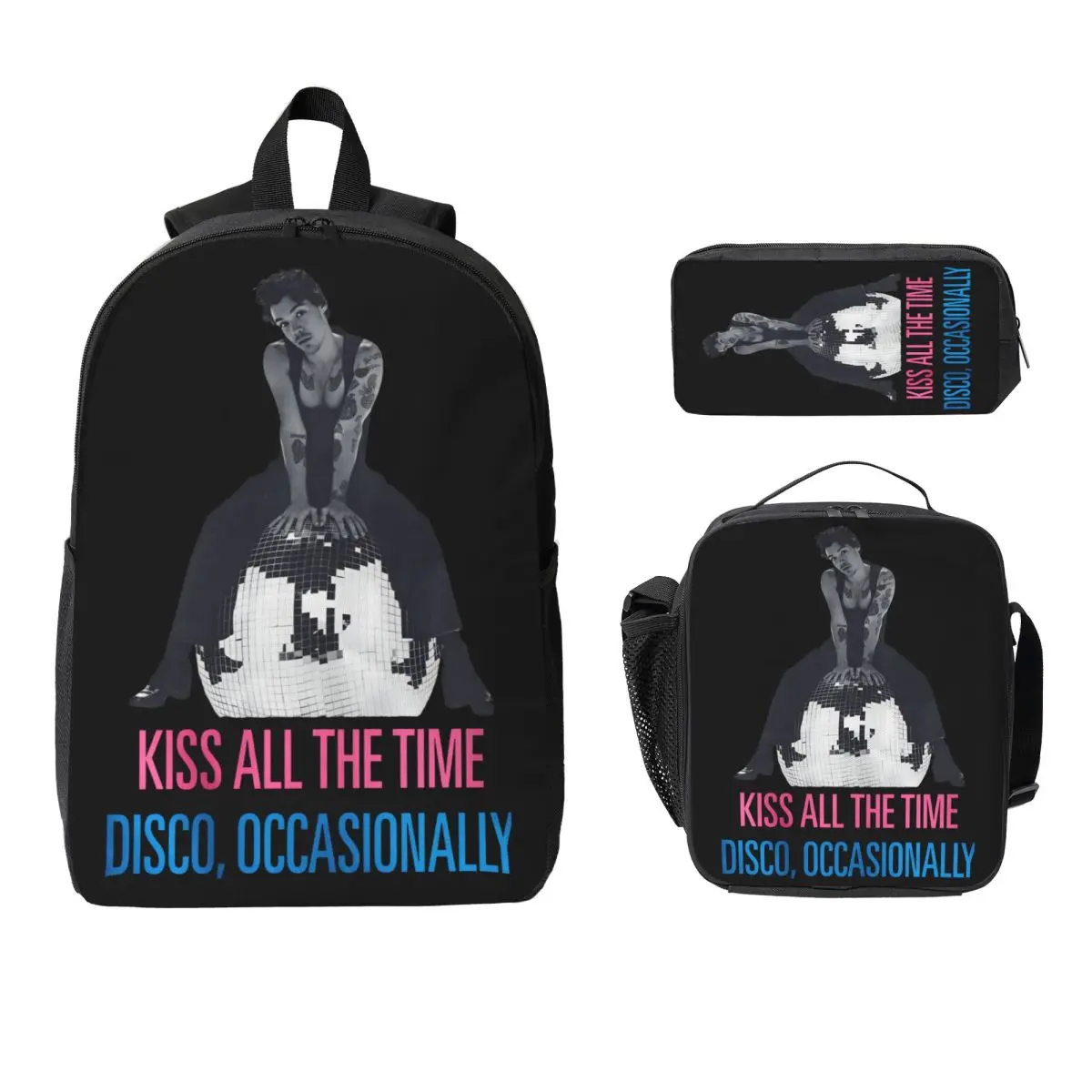 Harrys Styles Kiss All The Time Kids Backpack Lunch Box Pencil Boxes for Boys Backpacks Large Capacity School bag Bookbag Set