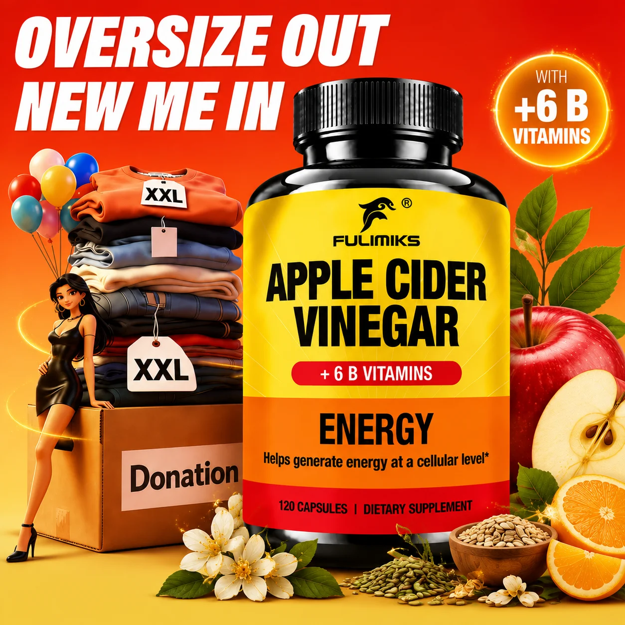 Organic Apple Cider Vinegar Supplement, Plus B Vitamins Boost Energy, Improve Digestion, Support Healthy Metabolism