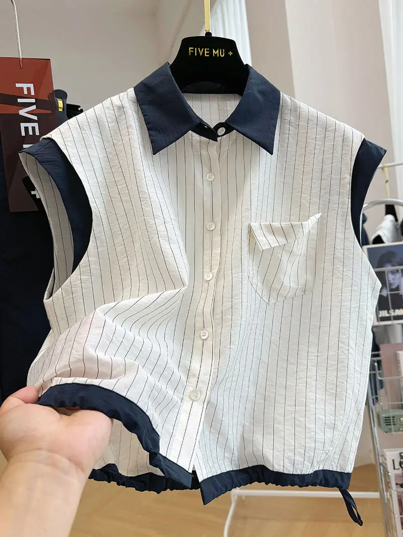

Chic short striped sleeveless shirt for women in summer thin temperament vest vest top