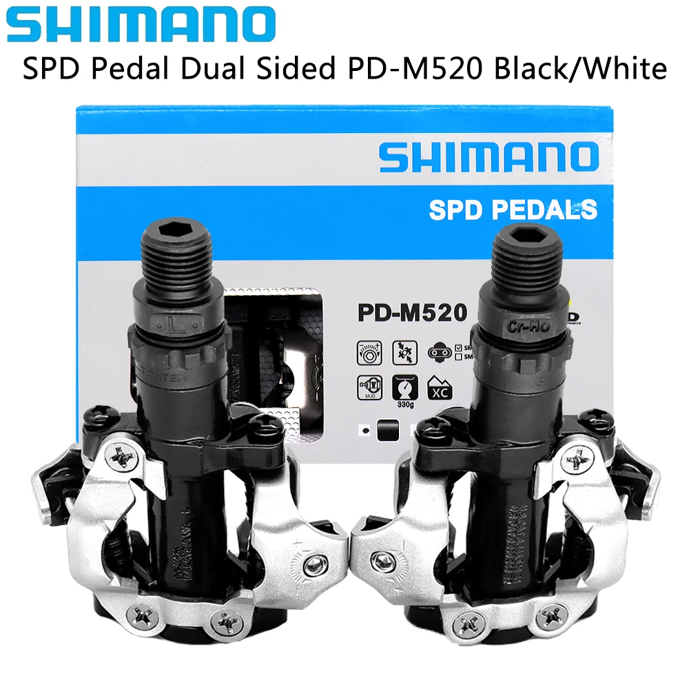 SHIMANO SPD PD-M520 Self-locking Bicycle Pedal Black/Silvery Dual Sided Mountain Bike Pedal with SM-SH51 Bicycle Parts