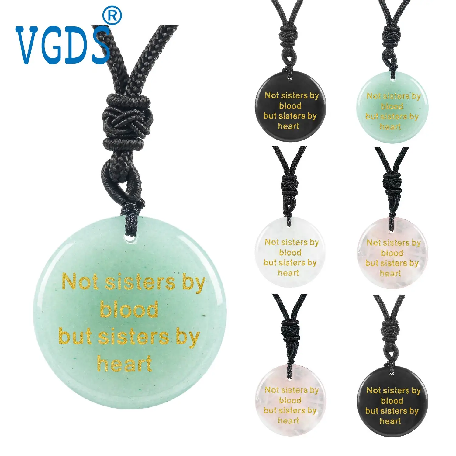 

Natural Crystal Carved Text"Not Sisters By Blood But Sisters By Heart"Friendship Pendant Necklace For Jewelry Gift Female Girls