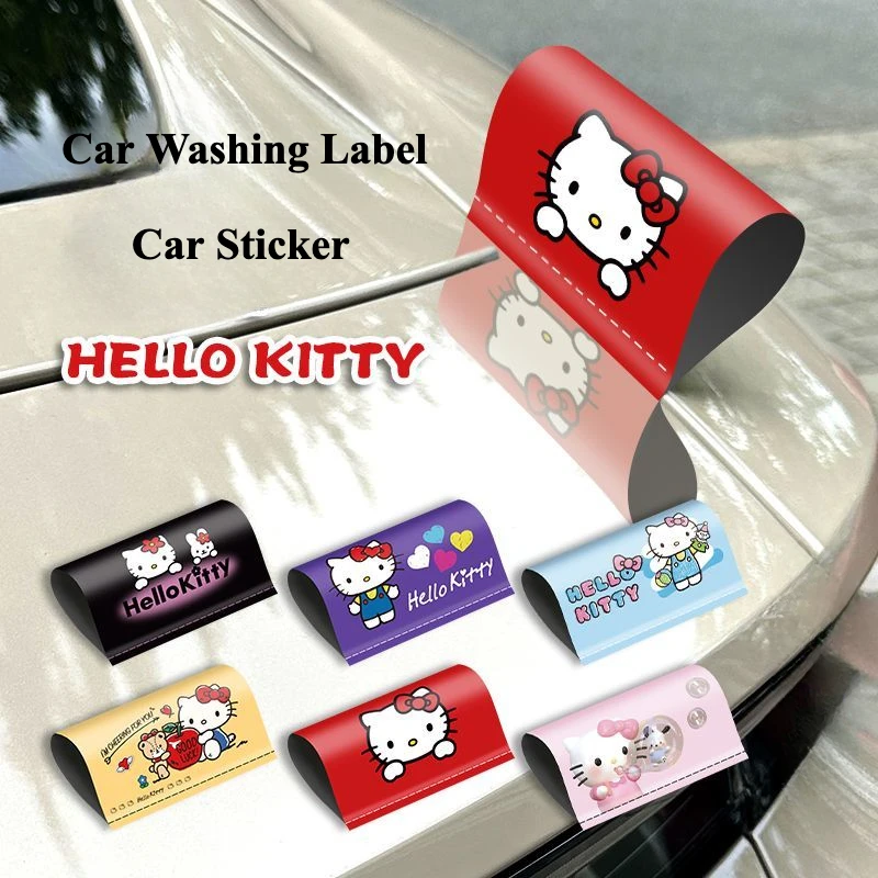 Hello Kitty Car Washing Label Logo Sticker Creative Waterproof Sunscreen Window Rear Door Decoration Toy Sticker Decals