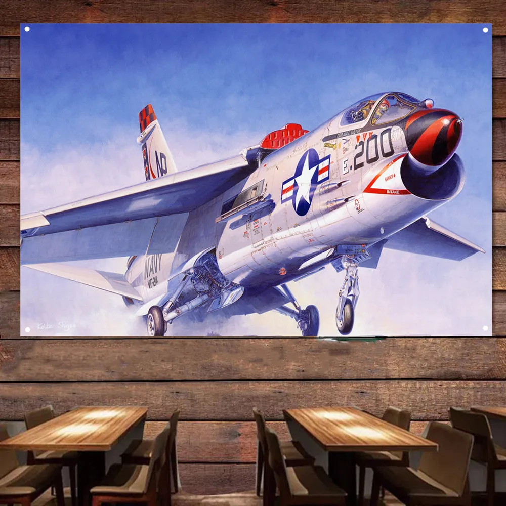 F-8E Crusader Fighter Jet Flag Hanging Banners U.S. Air Force Aviation Military Art Poster Wall Art Tapestry Home Decor Painting