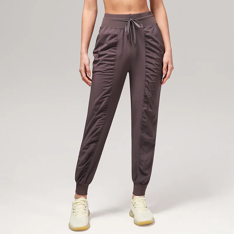 Fabric Drawstring Running Sport Joggers Women Quick Dry Athletic Gym Fitness Sweatpants with Two Side Pockets Exercise Pants
