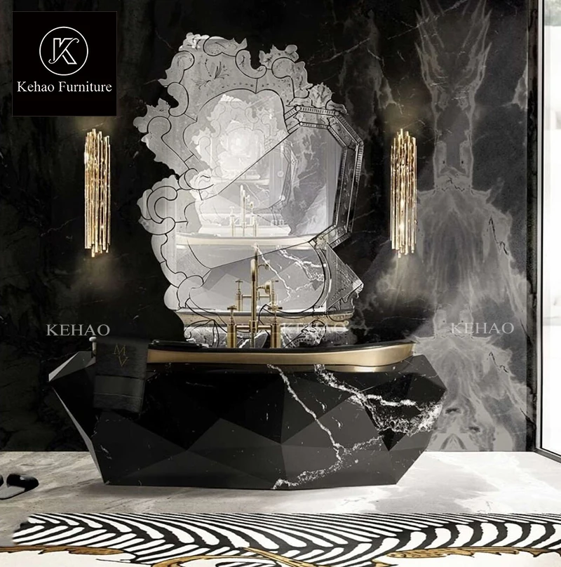 New Modern Design Deluxe Master Bathroom with Black Diamond Bathtub Freestanding Bathroom Bathtub