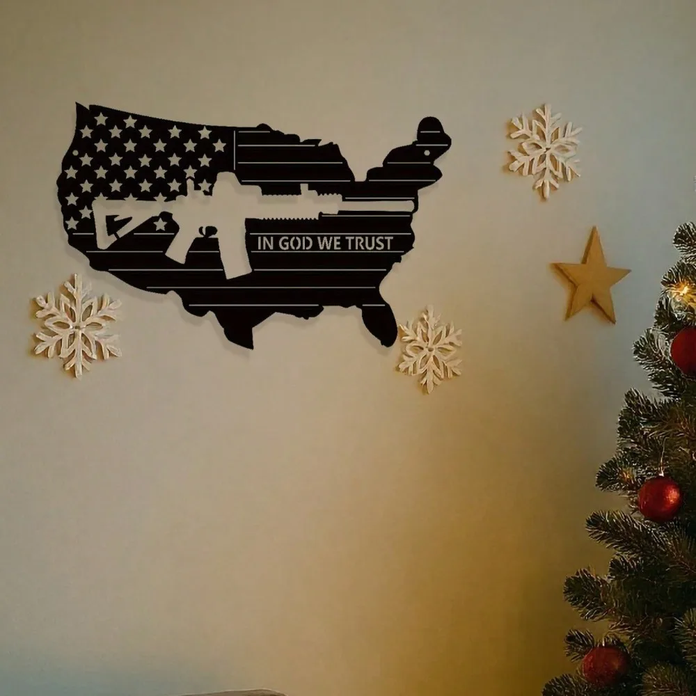 لوحة فنية جدارية معدنية عتيقة - لافتة مسدس العلم الأمريكي القديم والآلات، ديكور منزلي وطني لغرفة المعيشة والمكتب والرجال الكهف #3