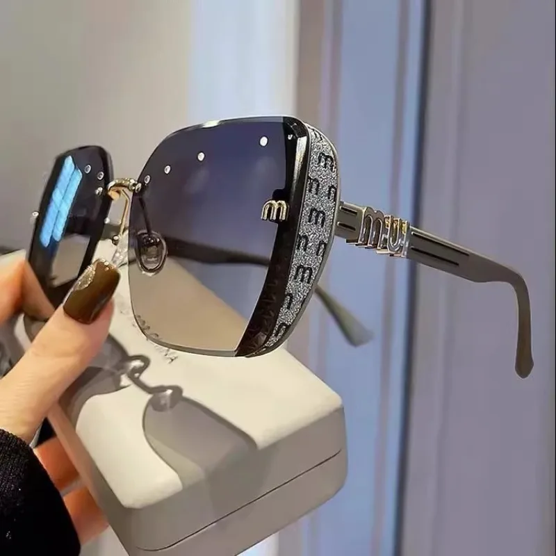 Vintage Square Frame Sparkling Sunglasses Korean Fashion INS Style Radiation Protection Sunglasses