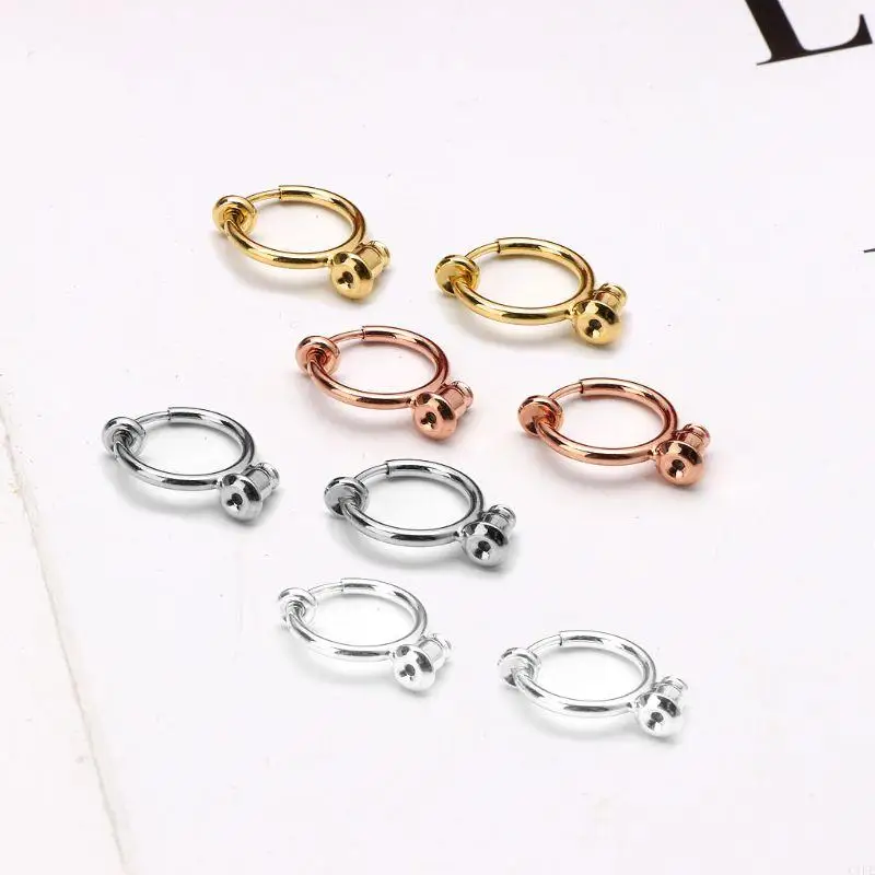 C1Fe 1Pair Gold Bạc Không có cái lỗ DIY clip trên Circle hoop Bông để làm đồ trang sức