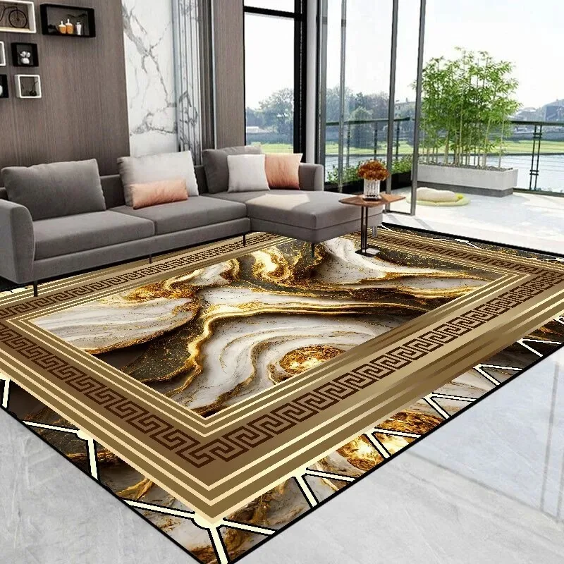 Elegante goldene, luxuriöse Wohnzimmerteppiche, große Fußmatten für die Sofaseite, verbessern Sie Ihren Platz mit anspruchsvoller Teppichen