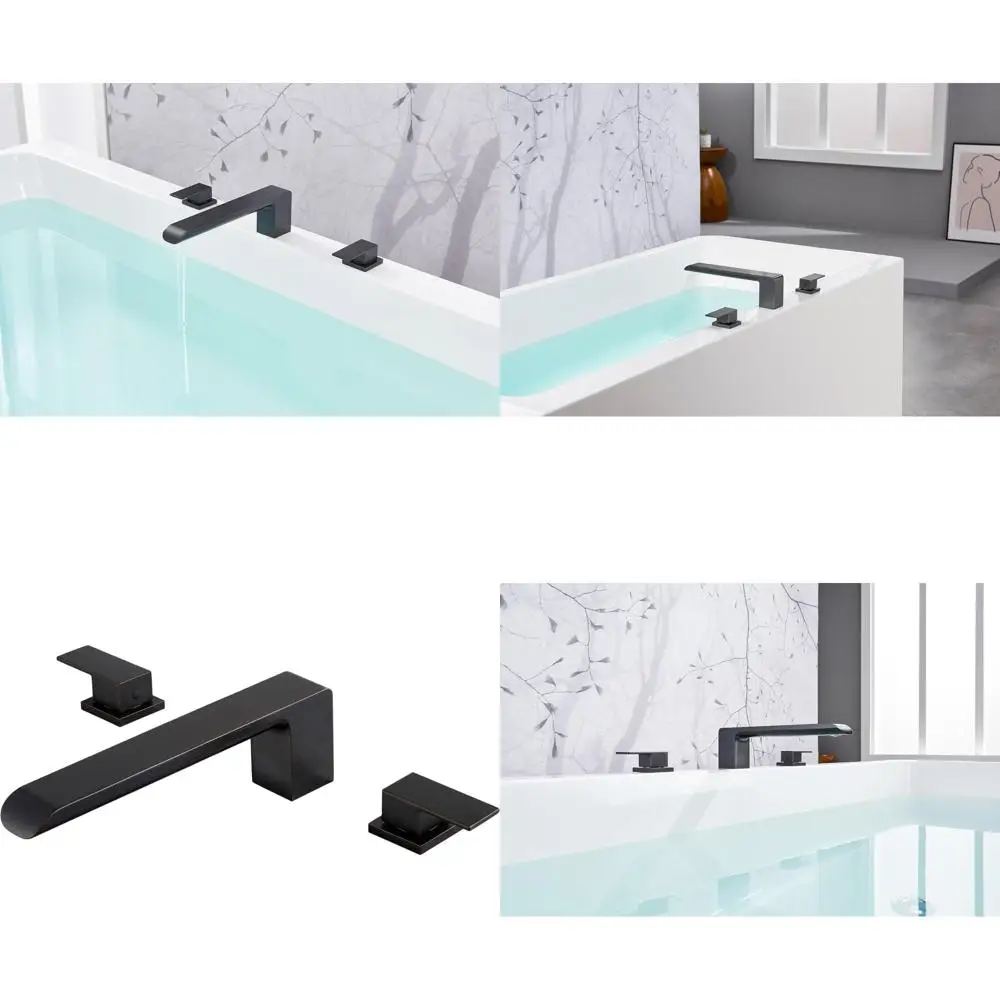 

Современный квадратный смеситель для ванны с 2 ручками и вылетом излива 11 дюймов, для установки на бортик, высокий/низкий комплект, цвет: матовая бронза