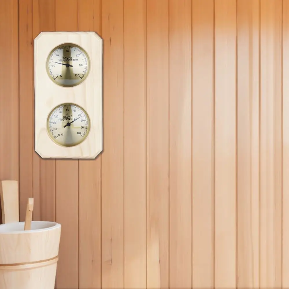 Decorative Wooden Sauna Hygrometer Wall Mounted Dual Dial Gauge Temperature Humidity Meter For Indoor Use
