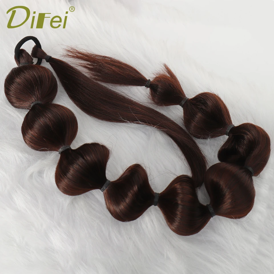 Extensión de cola de caballo sintética para mujer, extensiones de cabello de cola de caballo de burbuja de linterna, Natural, negro y marrón