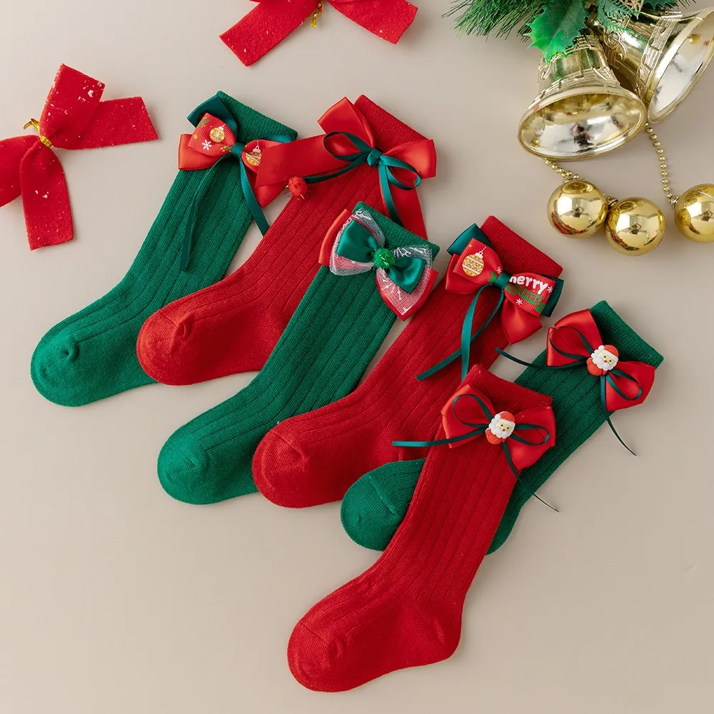 

Soft Christmas Sweet Gifts Middle Tube Socks Red Cotton Red Socks For 0-4 Years Casual Bow Middle Tube Socks Autumn Winter
