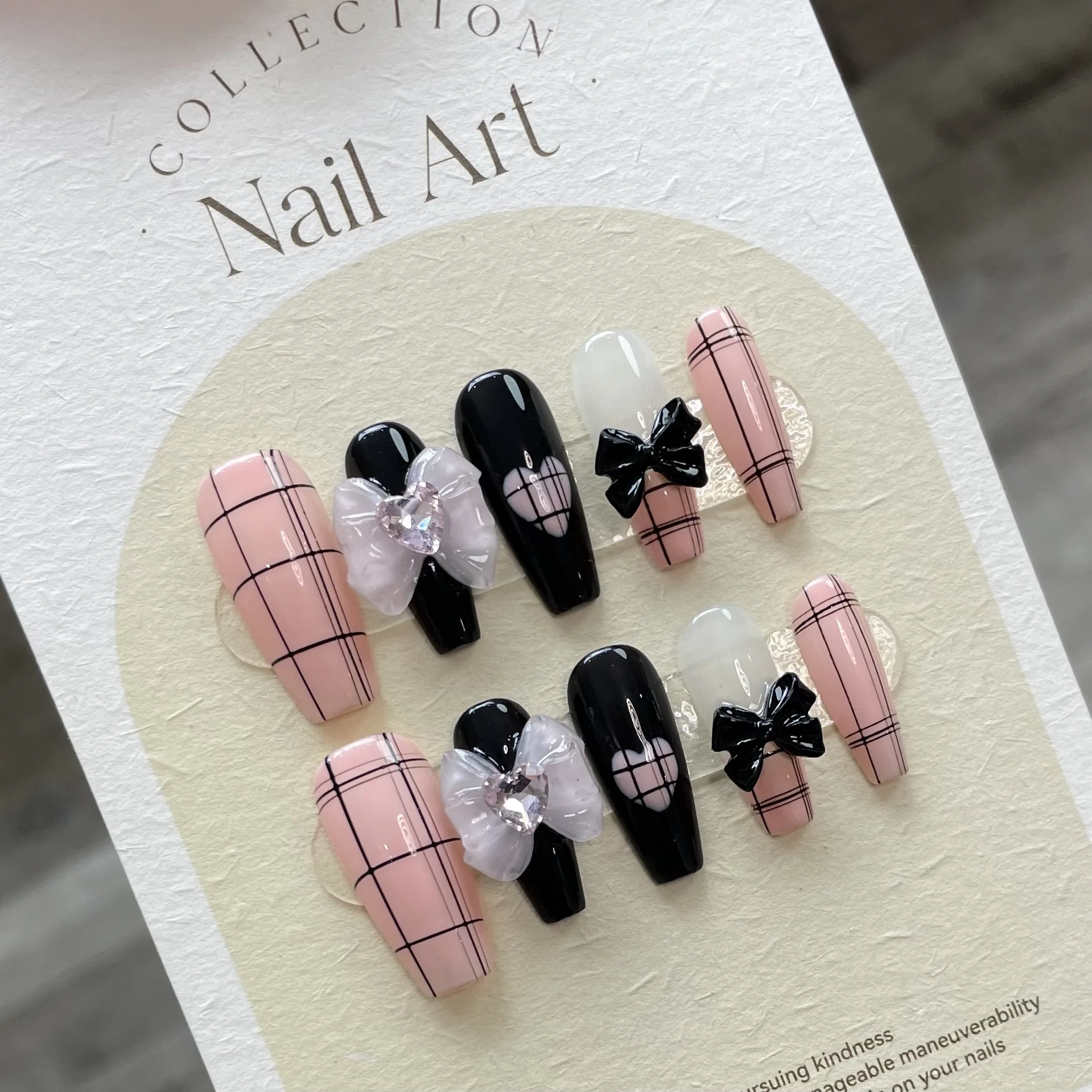 

3D Bowknot Handmade Press on Nails With Glue Full Cover Shiny Ballerina Fake Nails Wearable Artificial Handworked False Nails