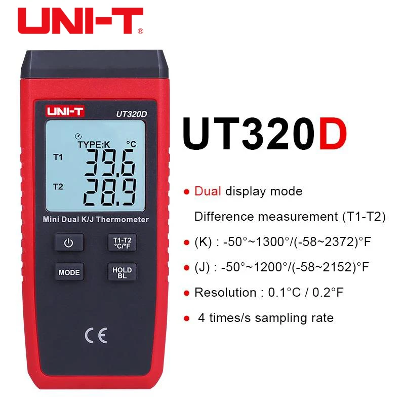 UNI-T UT320A UT320D Contact Thermometer K/J Type Thermocouple Temperature Meter Single/Dual Channel Digital Temp Tester