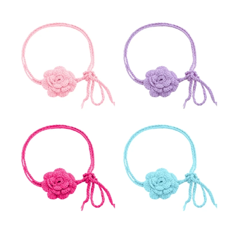 Long Rope Chains with Knitted Rose Large Flower Choker Necklace for Women Romantic Fabric Collar Jewelry on Neck Accessories