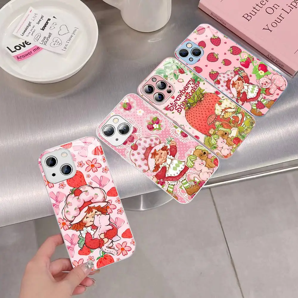 S-Strawberry Cartoon S-Shortcake Girl Phone Case Tempered Glass For Iphone 14 13 12 11 Pro Mini XS MAX 14Plus X XS XR Cover