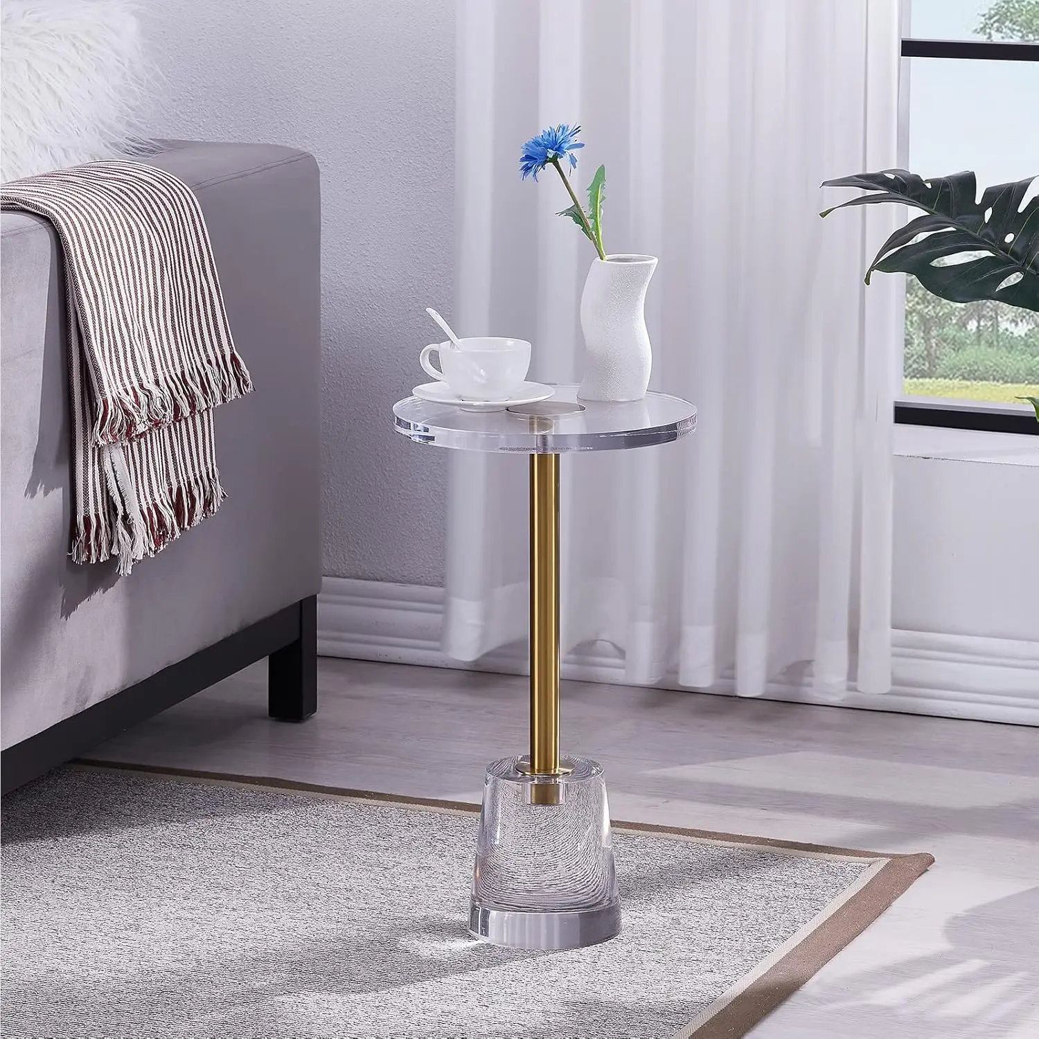 

Furniture Acrylic Side Table,Clear Small Round End Table for Living Room,Bedroom,Office | Modern Nightstand