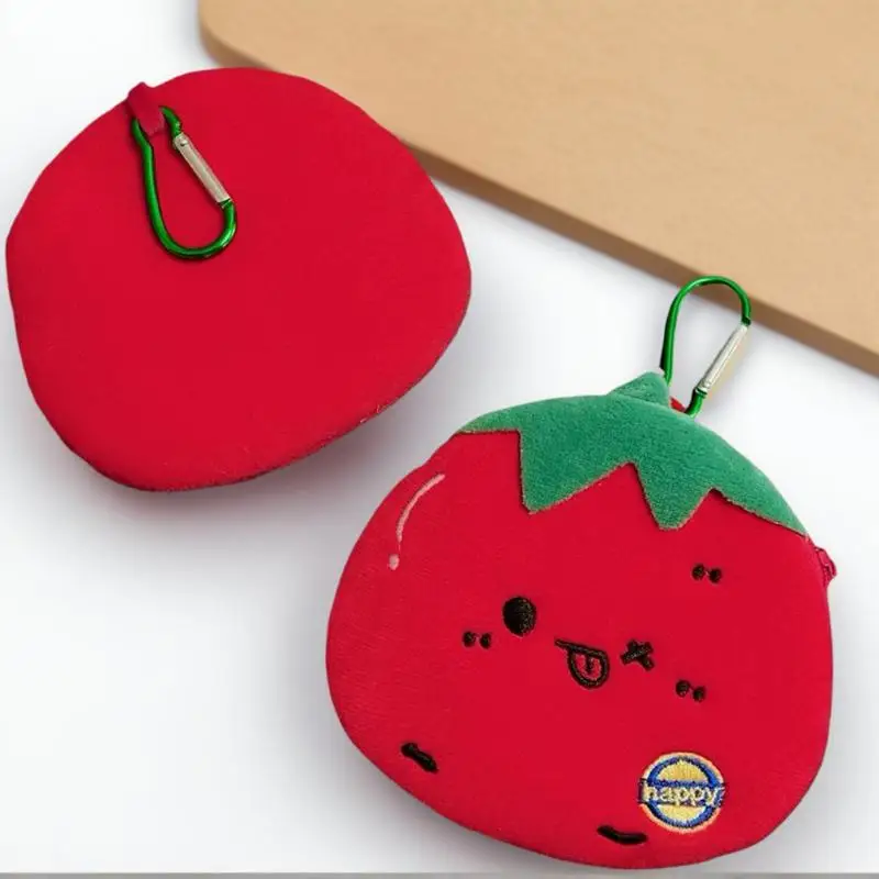Cartoon Plush Tomato Coin Purse Pendant Cute Portable Wallet Storage Pouch Hanging Ornament Bag Decoration Accessories Gift