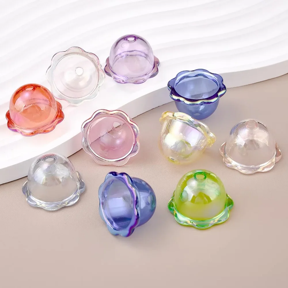 10 Uds. Nuevas tapas de cuentas de flores DIY, cuentas acrílicas transparentes de campana de viento, llavero multipétalos colorido, colgante, pendiente, joyería