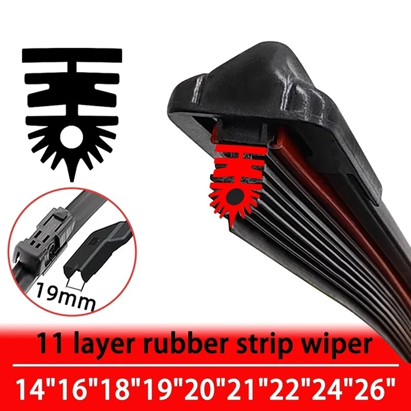 Universal Car Wiper 11 Layers Rubber Front Windscreen Wiper Part Accessories J Hook Top Lock Pintab 14