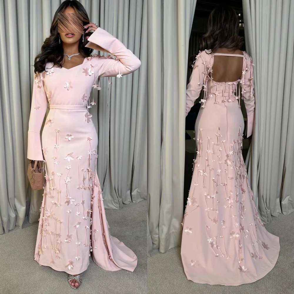 

Классические джерси со складками по индивидуальному заказу, длинные платья с v-образным вырезом и аппликацией, на заказ, вечерняя мода, изысканная одежда