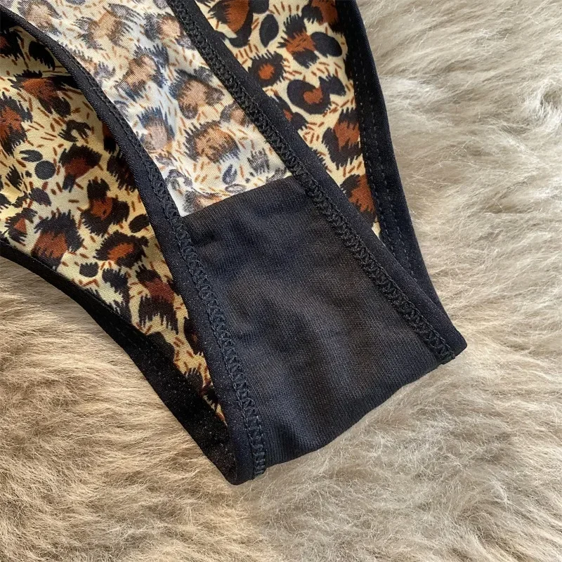 Ropa interior Sexy con estampado de leopardo para mujer, bragas de encaje de cintura baja, algodón de seda sin costuras, tangas ahuecadas,