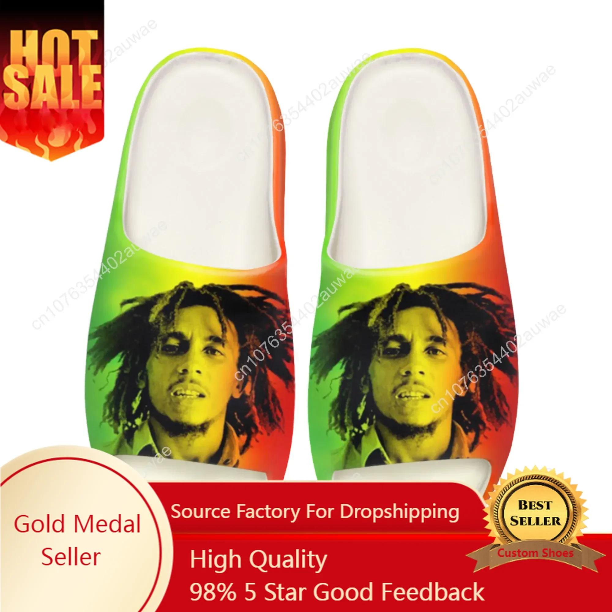 Bob Marley Rasta Soft Sole Sllipers Home Clogs Step on Water Shoes Mens Womens Teenager Customize Bathroom Beach on Shit Sandals