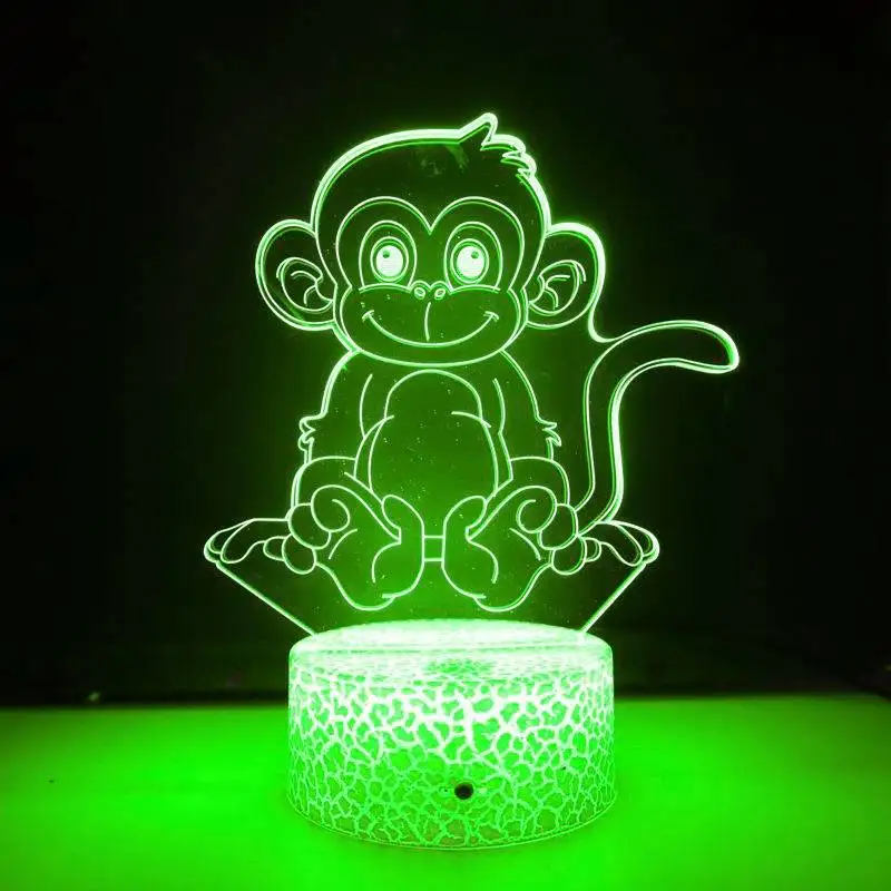 Nighdn 3D Monkey Night Light Lamp Illusion Led 7 Color Changing Table Desk Decoration Lamps Gift Acrylic Flat ABS Base USB Cable