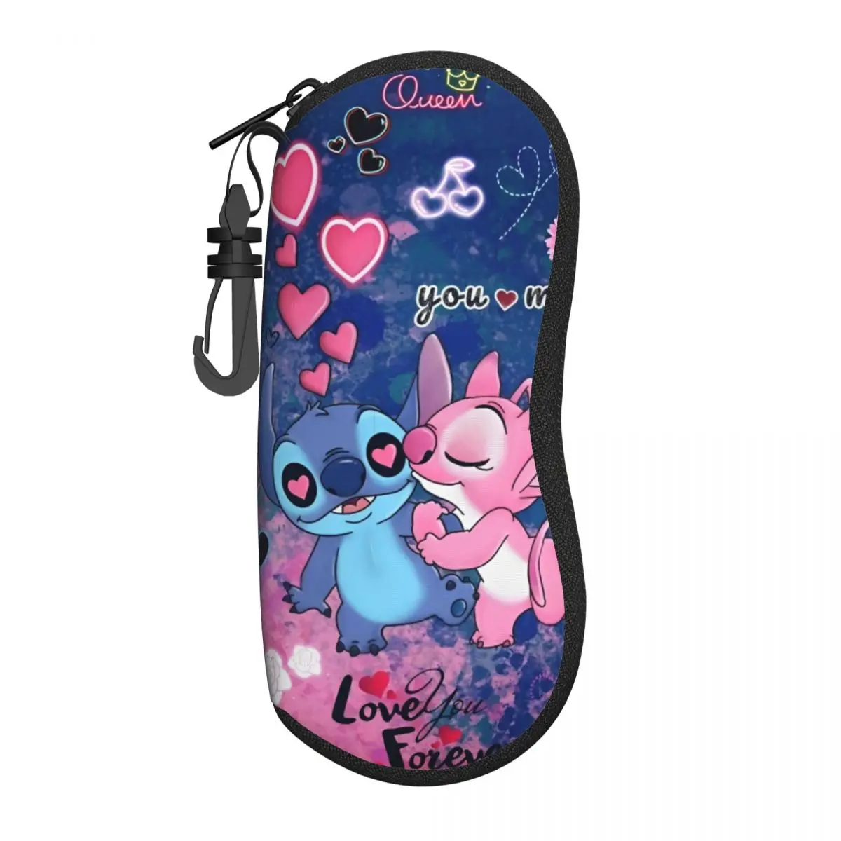 Kawaii Stitch And Angel Glasses Case Cartoon Comic Sunglasses Case For Unisex Soft Eyewear Accessory Zipper Eyeglass Protector