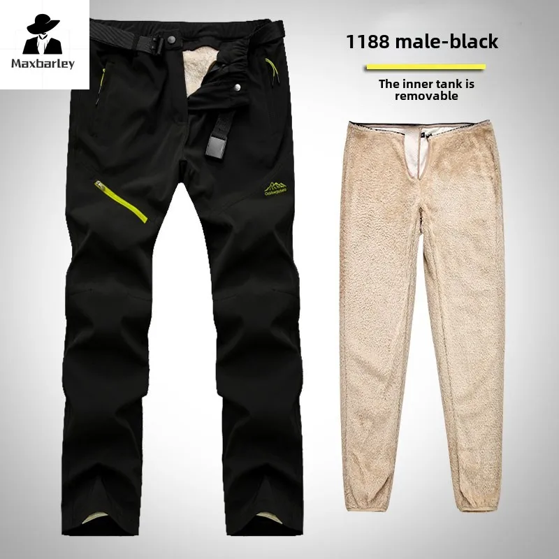 

Men Winter Outdoor Hiking Trekking Fishing Camping Climb Pants Male Warm Fleece Trousers Sports Thick Waterproof Pants Joggers