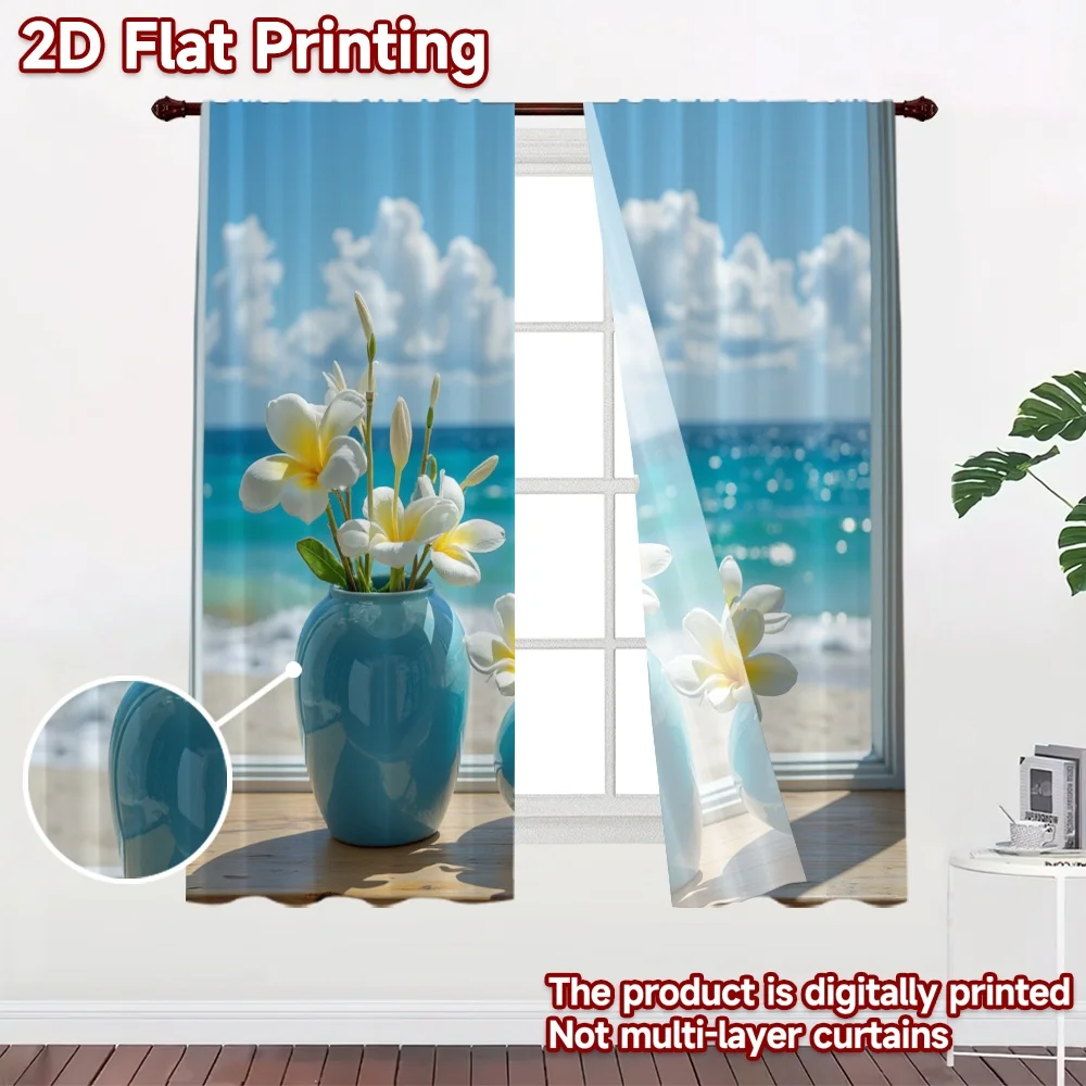 2D flat 2pcs Curtain French Romantic Style Beach Flowers Digitally printed polyester Party & Holiday Decor for Holiday Portraits