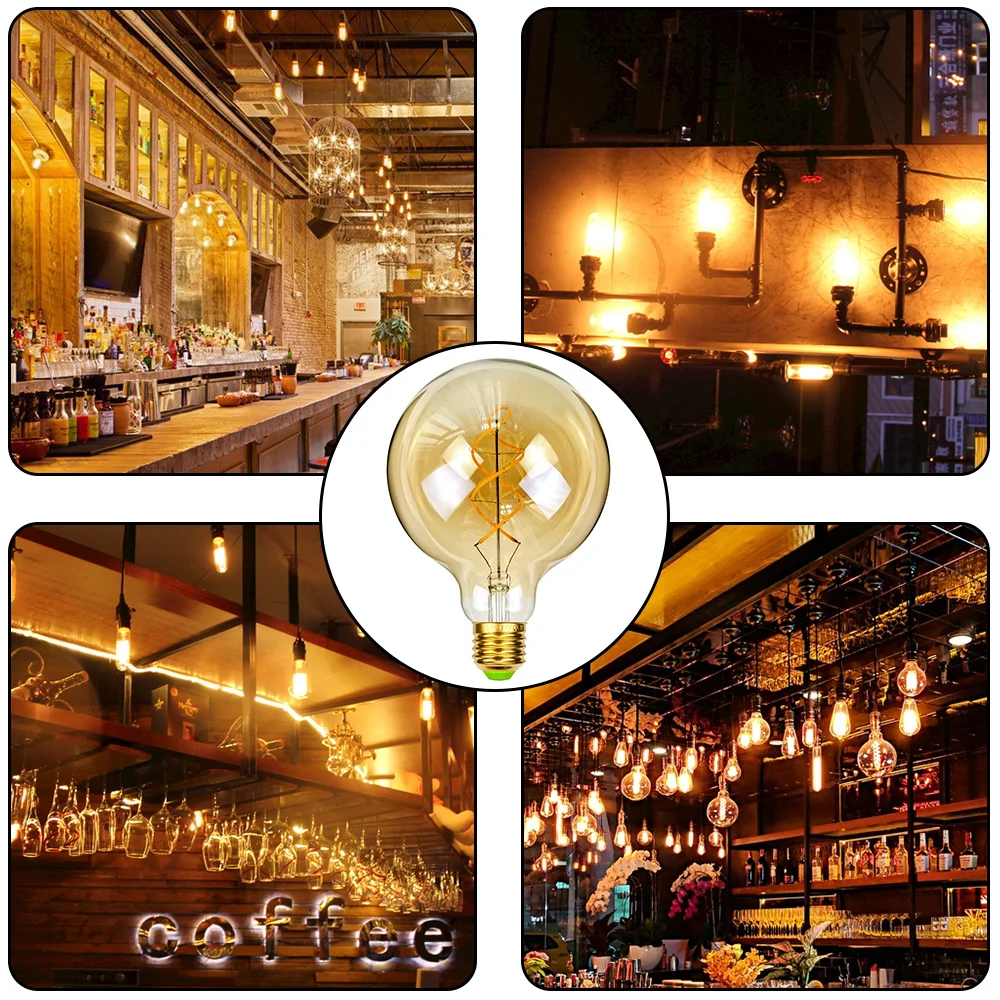 TIANFAN Edison Led Bulb G125 Vintage Led Filament 4W Dimmable 110V 220V E26 E27 Big Globe Specialty Decorative Light Bulb Amber