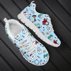 Spring Nurse Flat Shoes Women Cute Cartoon Nurses Printed Women's Sneakers Shoes Breath Mesh Flats Zapatos de Mujer