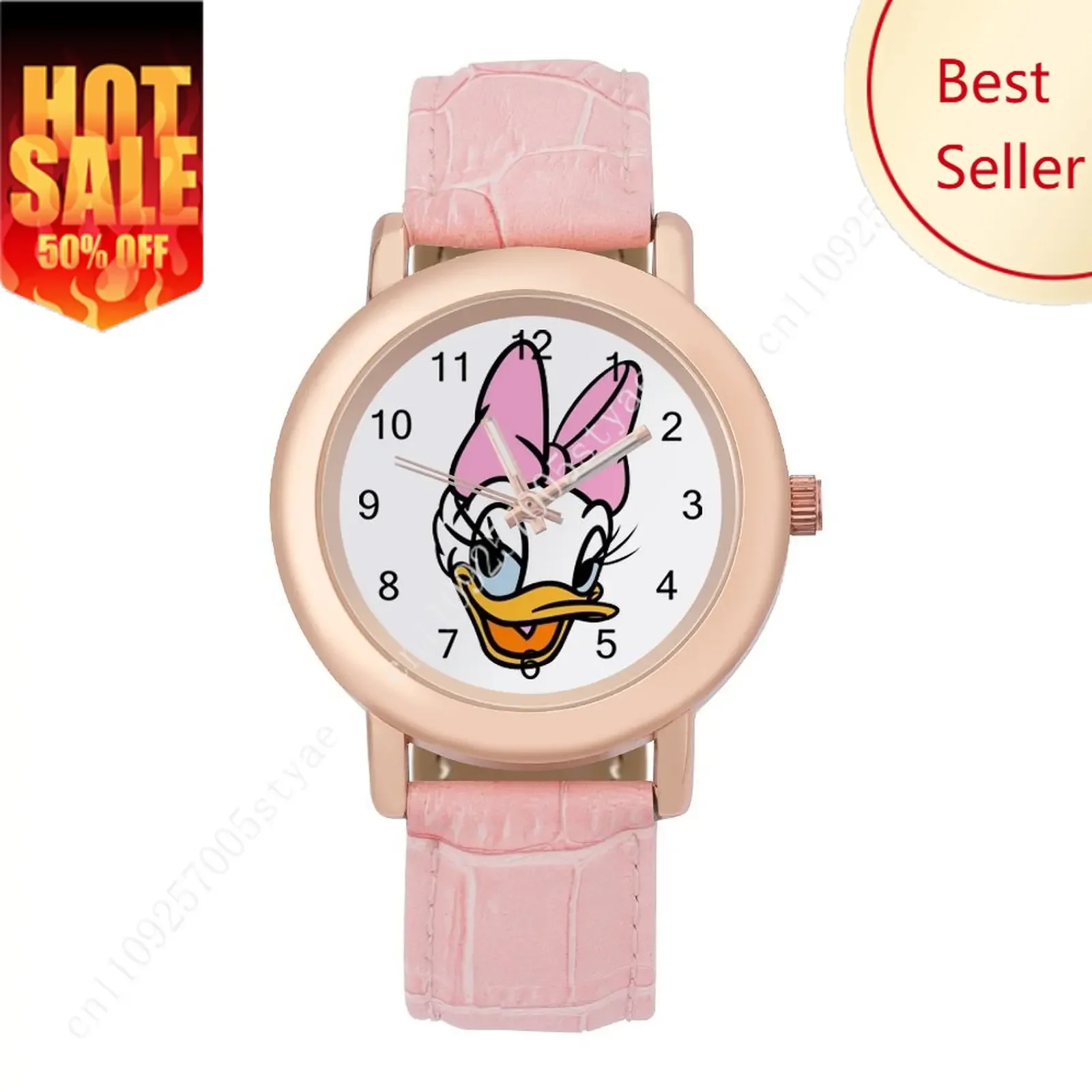 

Daisy Duck Women Leather Strap Watch Disney Cartoon Custom Watch Personalized Your Own Design Holiday Birthday Anniversarie